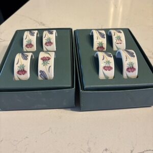 Set of 2 Lenox Poppies on Blue Napkin Rings 8 PCS